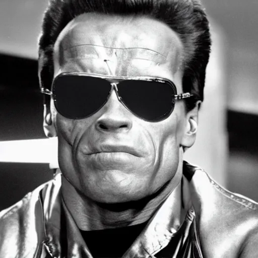 Image similar to the Arnold Schwarzenegger as the Terminator in a bar