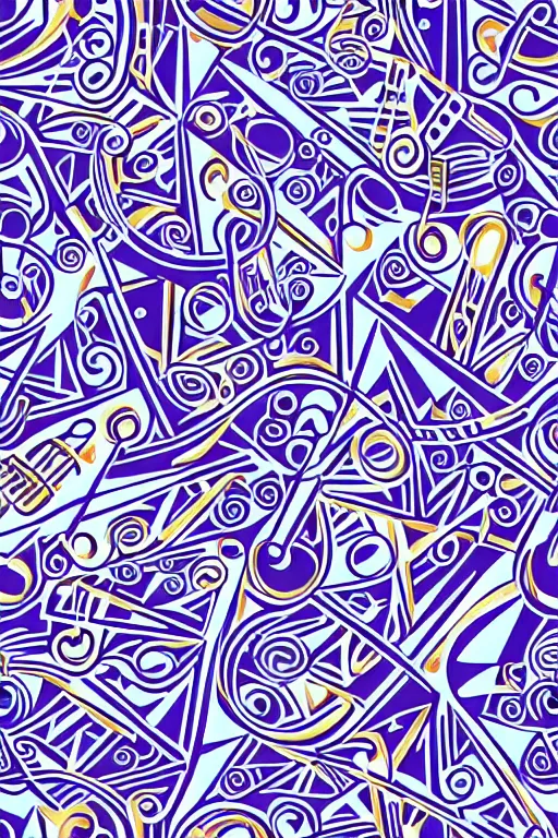 Image similar to seamless 2 d pattern of abstract musical instruments, highly detailed, designed by henri matisse, graphic design, 8 k, 4 k