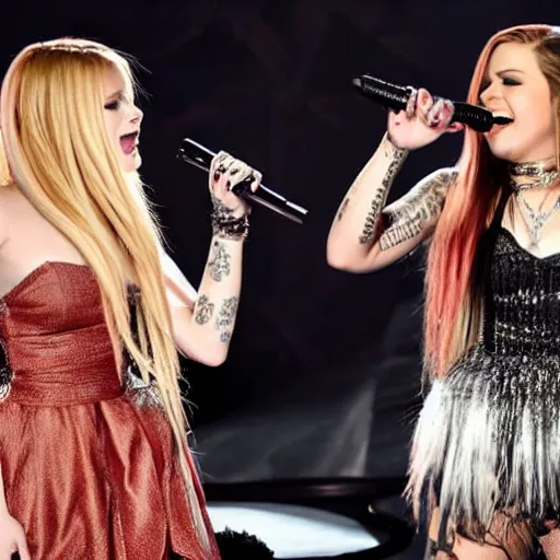 Prompt: Avril Lavigne and Demi Lovato preforming live on stage at the Grammys, high quality, HD, 4k, 8k