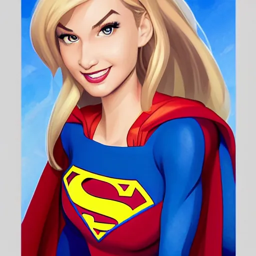 Prompt: A beautiful cartoon still portrait of Supergirl from DC Super Hero Girls (TV Series 2019-), 4k oil on linen by wlop, artgerm, andrei riabovitchev, nuri iyem, james gurney, james jean, greg rutkowski, highly detailed, soft lighting 8k resolution