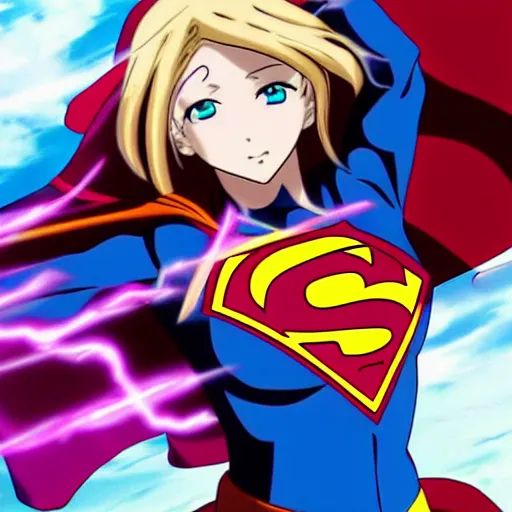 Image similar to anime visual of supergirl heat vision eyes