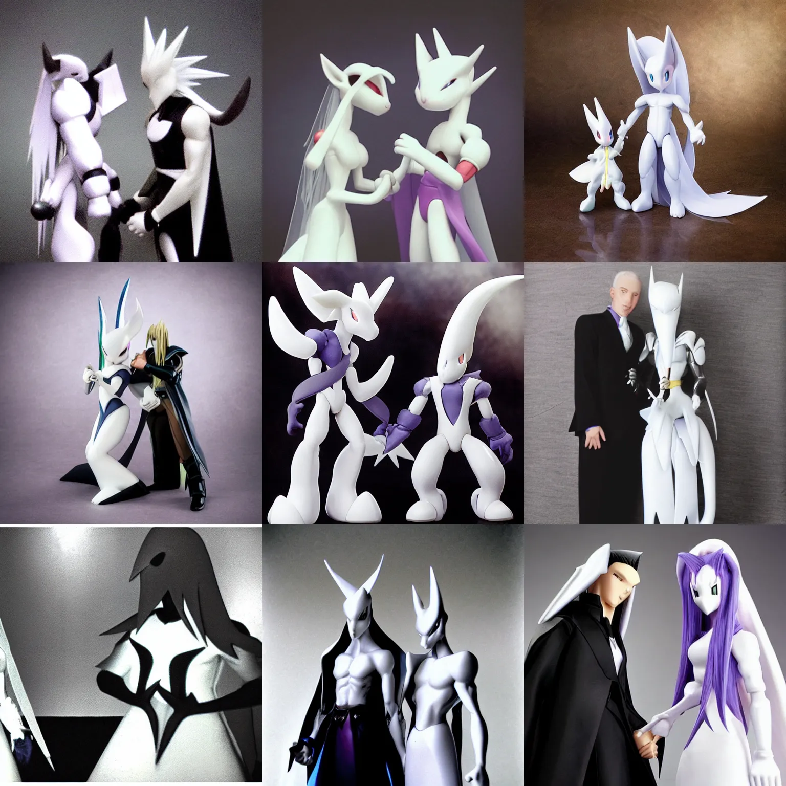 Prompt: “Sephiroth and Mewtwo get married, studio photograph”