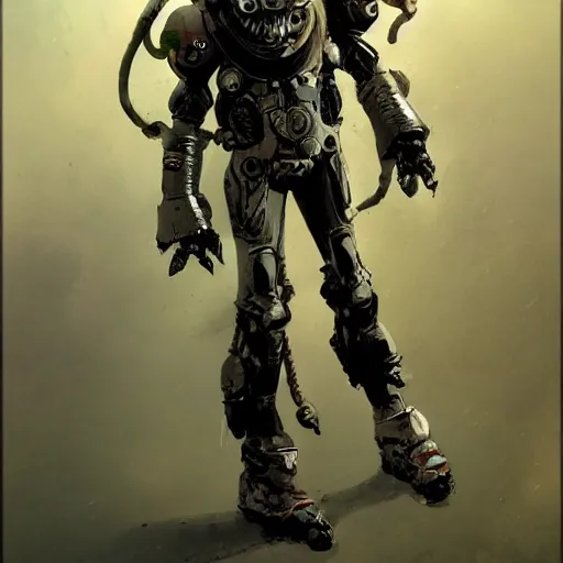 Image similar to a space boy hero in an exoskelton harrd suit character designed by Jean-Baptiste Monge and ashley wood and phil hale and Sergio Toppi, 4K post processing