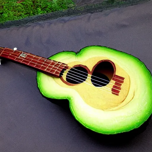 Image similar to avocado ukulele painted by leonardo da vinci