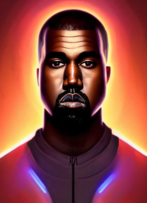 Image similar to symmetry!! portrait of kanye, sci - fi, tech wear, glowing lights!! intricate, elegant, highly detailed, digital painting, artstation, concept art, smooth, sharp focus, illustration, art by artgerm and greg rutkowski and alphonse mucha