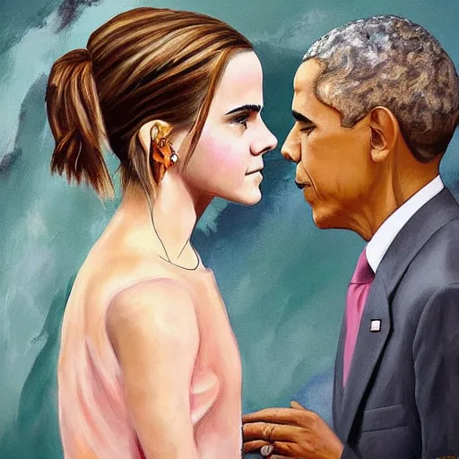 Prompt: emma watson, painting by barack obama