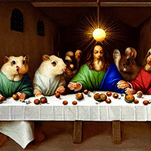 Image similar to hamsters at the last supper table