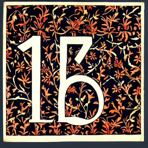 Image similar to illuminated number 1, typography by william morris