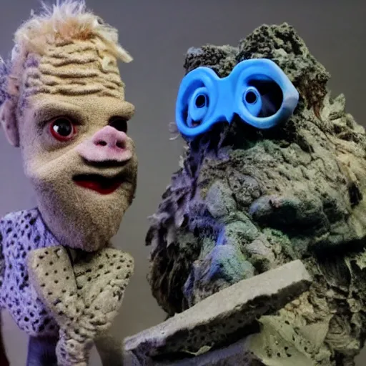 Prompt: still from the stop - motion short film the nerdventures of geoffrey and bobbamus, film by derek blankenship on youtube, yeti and loch ness monster, movie photo