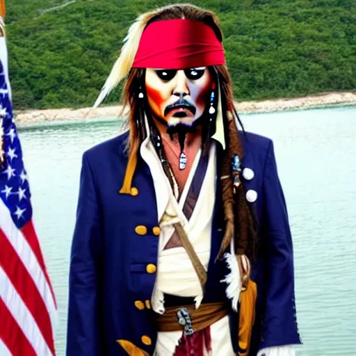 Image similar to donald trump dressed up as jack sparrow,