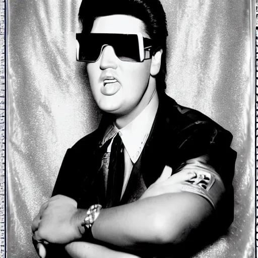 Image similar to photo of Elvis, photomat, black and white, photobooth