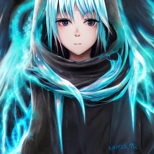 Image similar to rimuru tempest, tensei shitara slime datta ken, highly detailed, professional digital painting, concept art, extreme illustration, sharp focus, smooth, unreal engine 5, photorealism, hd quality, 8 k, black hoodie, cinematic, art by artgerm, yoshitaka amano, wataru kajika, junji ito