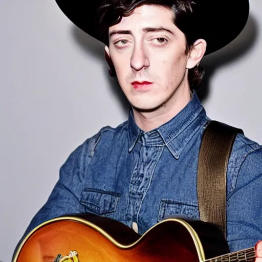 Image similar to Alex Turner wearing a cowboy hat