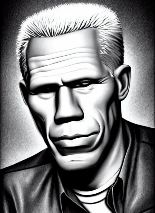 Image similar to a portrait of ron pearlman, in the style of max headroom, highly detailed, colorful, high resolution render, model