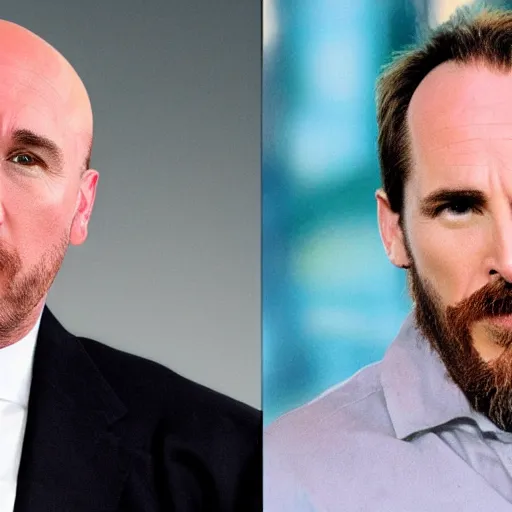 Image similar to bald christian bale as alex jones