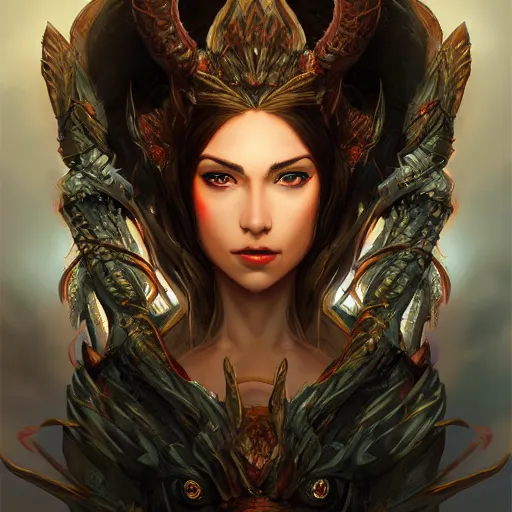 Prompt: stunning comic book style portrait painting of a dragon goddess, wide view, inspired by WLOP, 8k masterpiece, cinematic lighting, pristine and clean design, high fantasy, insanely detailed, atmospheric,