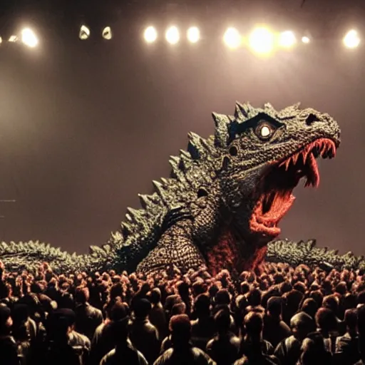 Image similar to army of godzilla on stage