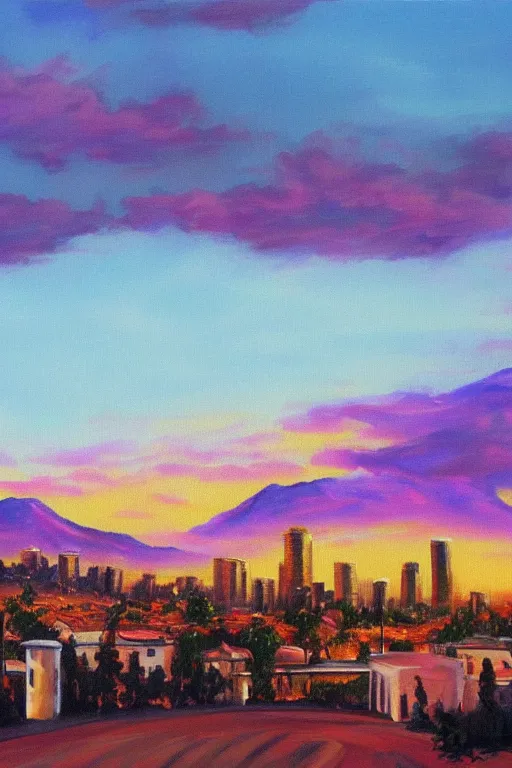 Prompt: bob ross painting of los angeles