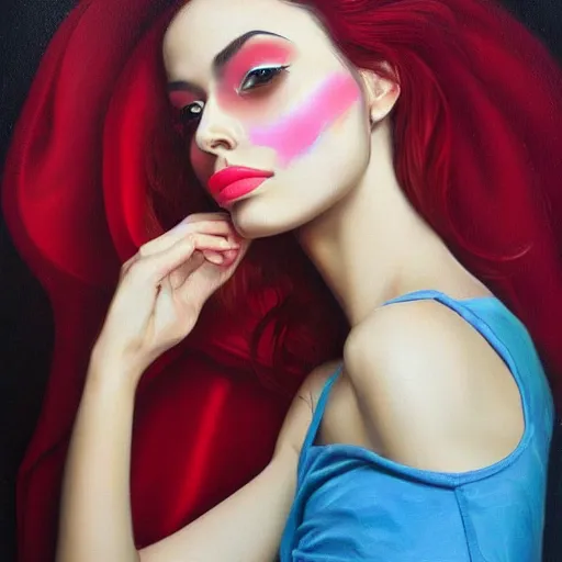 Prompt: hyperrealist oil painting of flowerpunk fashion model, portrait, painting by raphael