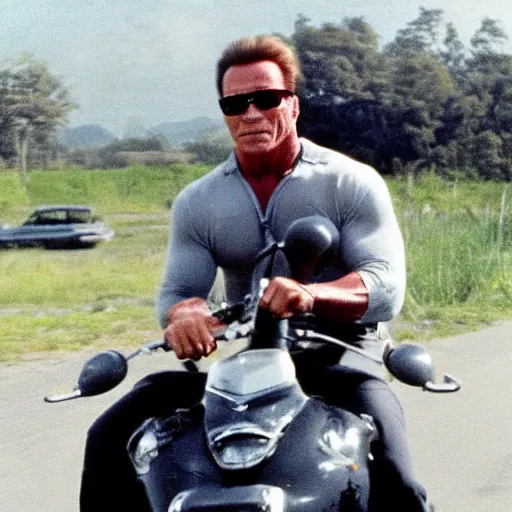 Prompt: schwarzenegger riding a goose