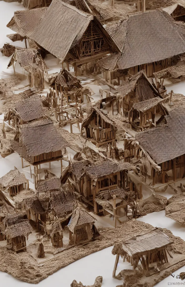 Image similar to architectural model, studio lighting, low contrast, single building, rumah tradisional toraja, tongkonan