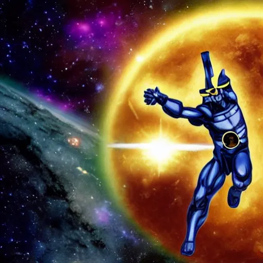 Prompt: Photograph. Film still. Galactus. Eating a planet. Consuming. Godly. Massive. Huge. Space. Cinematic.