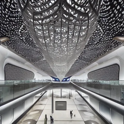 Image similar to extremely detailed ornate stunning beautiful elegant futuristic museum lobby interior by Zaha Hadid