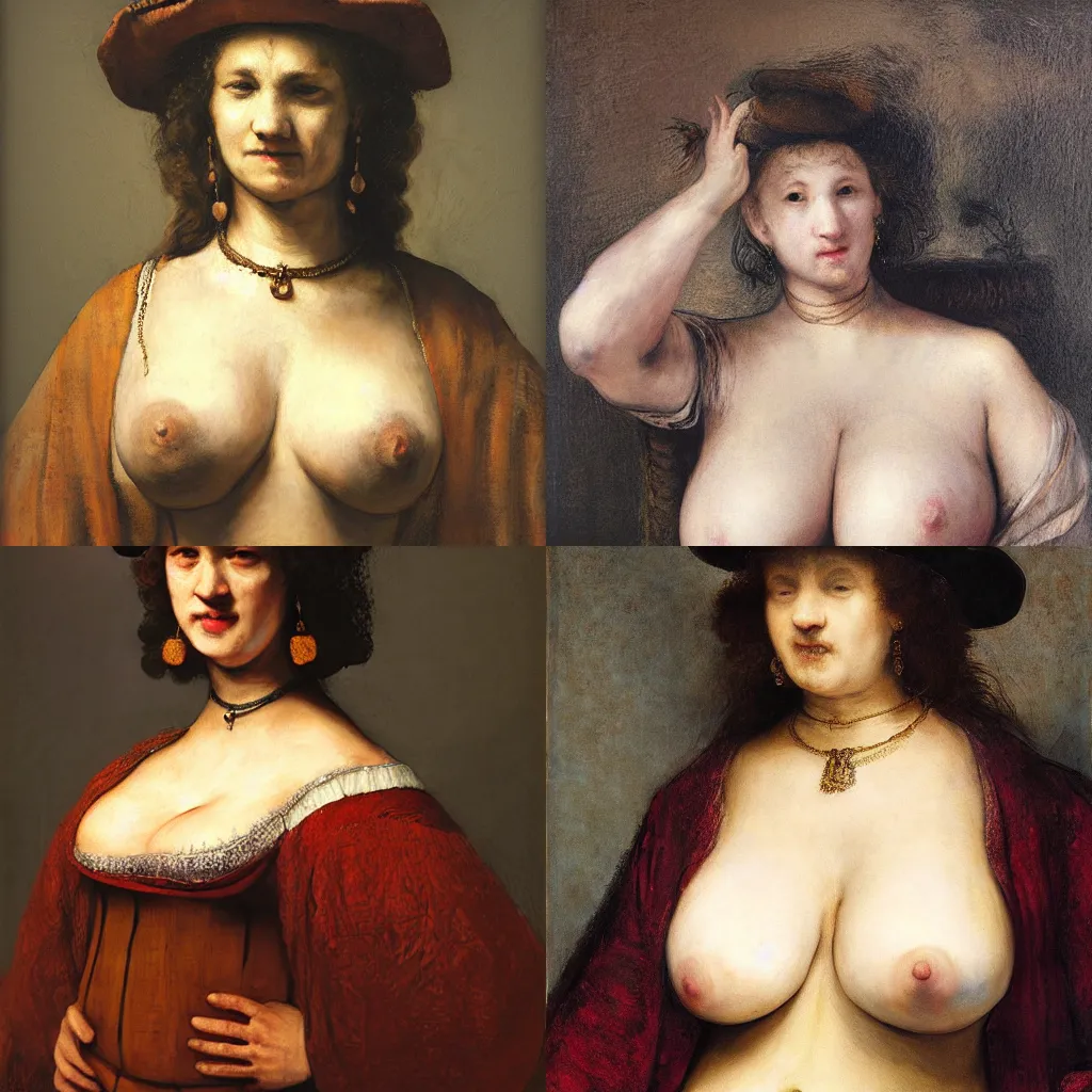 Prompt: big tiddy gf, style of Rembrandt