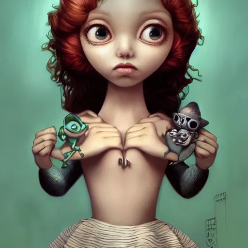 Prompt: Lofi portrait with a small creature, Pixar style by Joe Fenton and Stanley Artgerm and Tom Bagshaw and Tim Burton