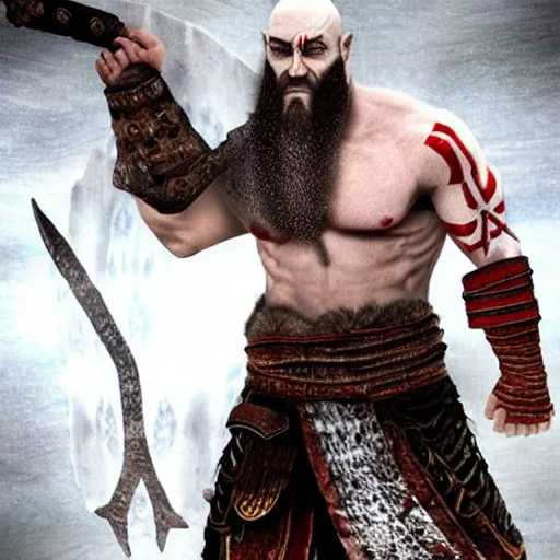 Image similar to benjamin!! netanyahu!! as ( kratos ) from god of war