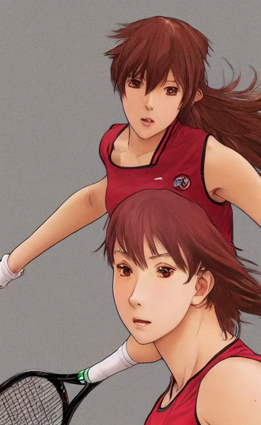 Prompt: anime style, female tennis player, red sport clothing, match point, brown short hair, hair down, symmetrical facial features, from arknights, hyper realistic, rule of thirds, extreme detail, 4 k drawing, safebooru, realistic lighting, by alphonse mucha, greg rutkowski, sharp focus, backlit