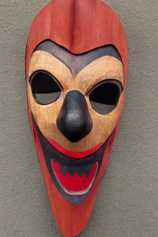 Image similar to wooden clown mask with fangs