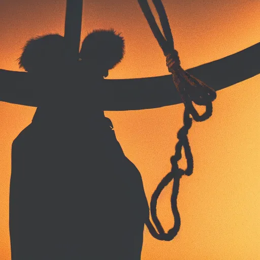 Prompt: silhouette of a man hanging from a noose, morbid award winning photography