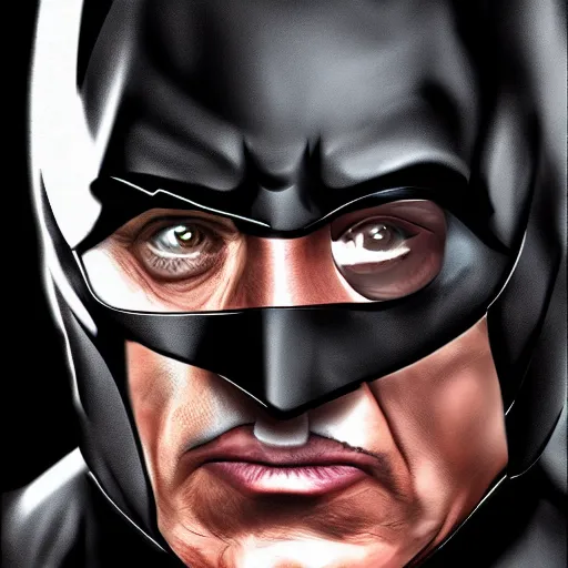 Prompt: Sylvester Stallone as Batman, photo, digital art