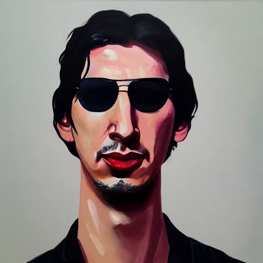 Prompt: painting of adam driver in the style of a disco elysium portrait, painted by aleksander rostov