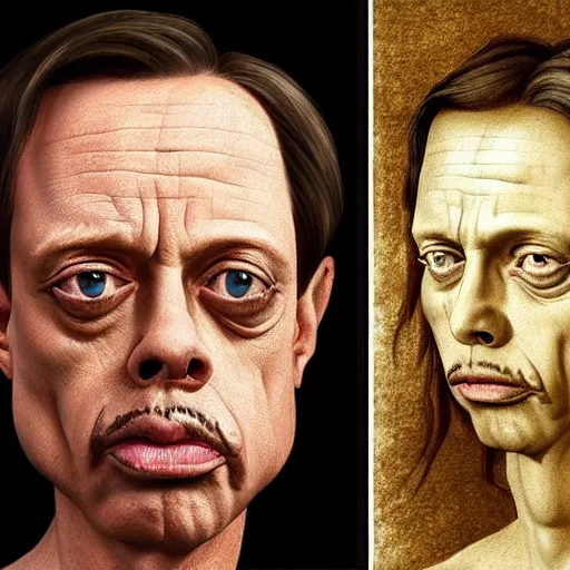 Image similar to A spoon that lies on a kitchen counter looks like Steve buscemi, highly_detailed!!, Highly_detailed_face!!!, artstation, concept art, sharp focus, illustration, art by Leonardo da Vinci and Michelangelo and Botticelli