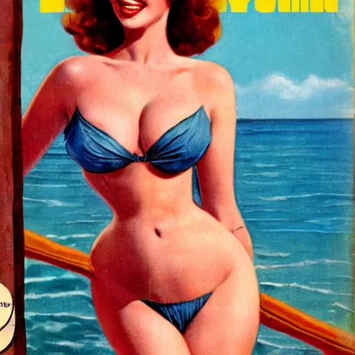 Image similar to christina hendricks on the cover of swimsuit illustrated 1 9 5 0 by earl norem