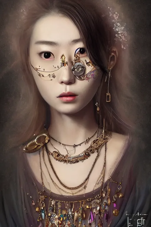 Prompt: beautiful very detailed portrait of Marin Kitagawa with lots of jewelry in the face, full body, in the background there is a minimalistic palace, digital art , dramatic cinematic lighting rendered by octane, 8k, detailed, intricate, clean and textures, trending on artstation, treanding on deviantart, trending on cgsociety, pinterest, by Lauren Brevner + FRANS SMIT