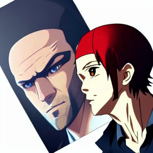 Image similar to jason statham as anime character, kyoto animation, magical