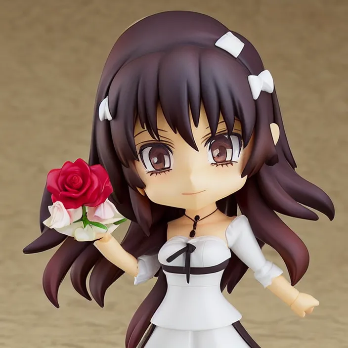 Prompt: an anime nendoroid of a lovely whiht - hair girl wearing roses, figurine, detailed product photo