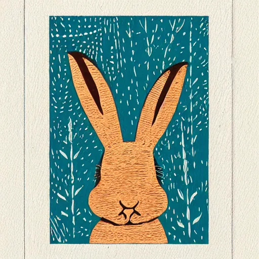 Image similar to rabbit woodcut print by Julie de Graag