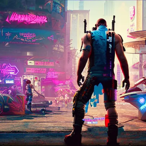 Image similar to hazy days of summer in Cyberpunk 2077 and World of Warcraft