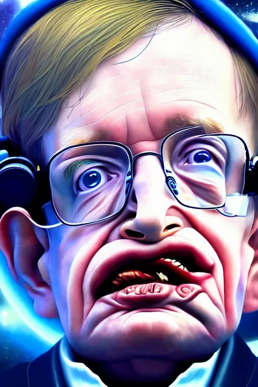 Prompt: a ultradetailed beautiful panting of stephen hawking in rocket league game, high detailed face, anatomically correct, close up, by ilya kuvshinov, greg rutkowski and makoto shinkai, trending on artstation