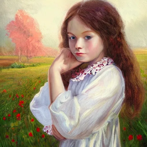 Prompt: portrait of girl dressed in white clothes countryside country style country house fantasy character portrait painting