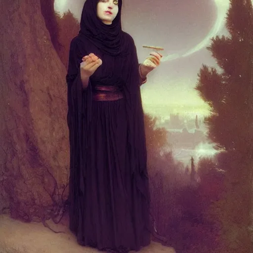 Prompt: 2 1 - year - old persian goth woman, gothic woman, trad goth, drawn by william - adolphe bouguereau