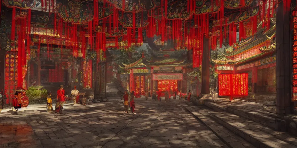 Image similar to a chinese temple with cyberpunk enhancements, detailed, atmospheric, 8 k