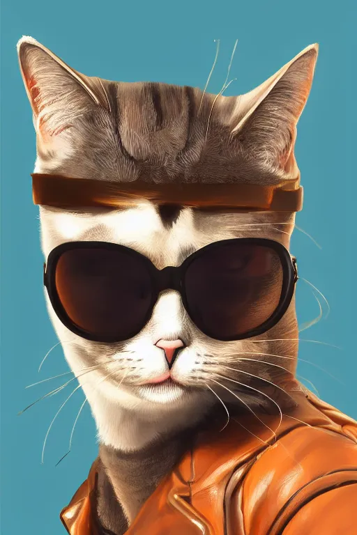 Cat wearing sunglasses and a leather jacket, digital | Stable Diffusion ...