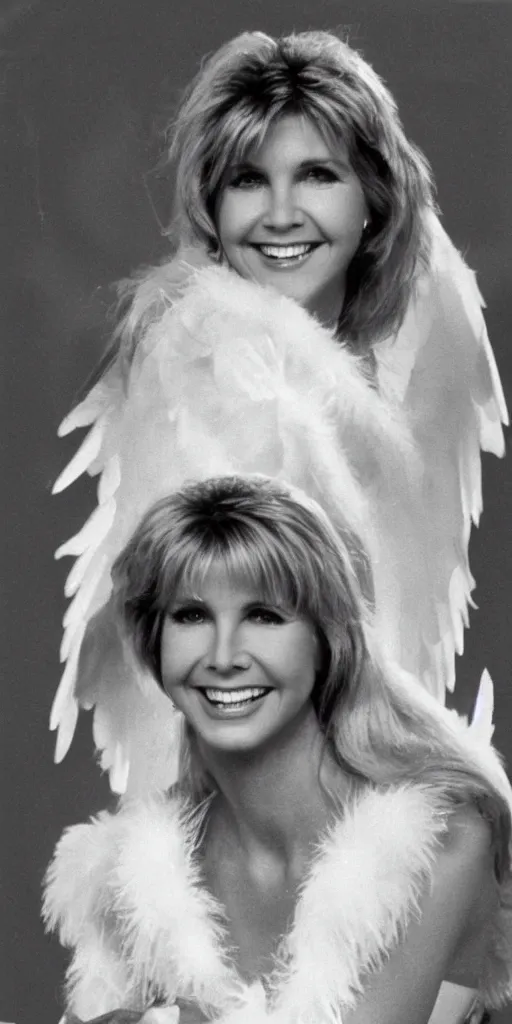 Prompt: Olivia Newton John as an angel in heaven