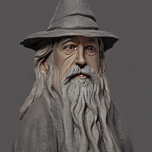 Image similar to gandalf sculpted in the style of george tsougkouzidis, clay, sculpture, portrait lighting