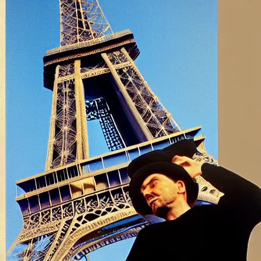 Image similar to man looking up at eiffel tower, low angle shot by steve hanks, by lisa yuskavage, by serov valentin, by tarkovsky